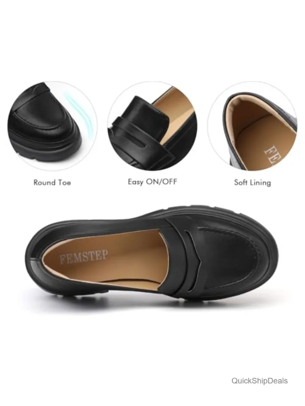 Faux Leather Platform Chunky Heeled Loafers Slip On Business Casual Women's